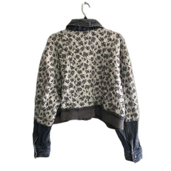 Free People ditsy floral denim jacket M Women Crop Long Sleeve Lined OB799496 - Picture 2 of 12